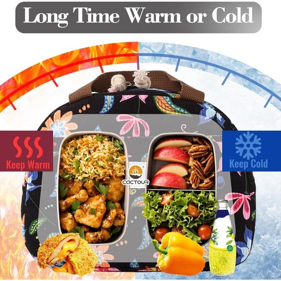 Cute Floral Corduroy Lunch Box for Women & Teens, Insulated Tote for Work/School - Picture 4 of 7